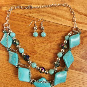 Brand New Faux Turquoise Necklace Set